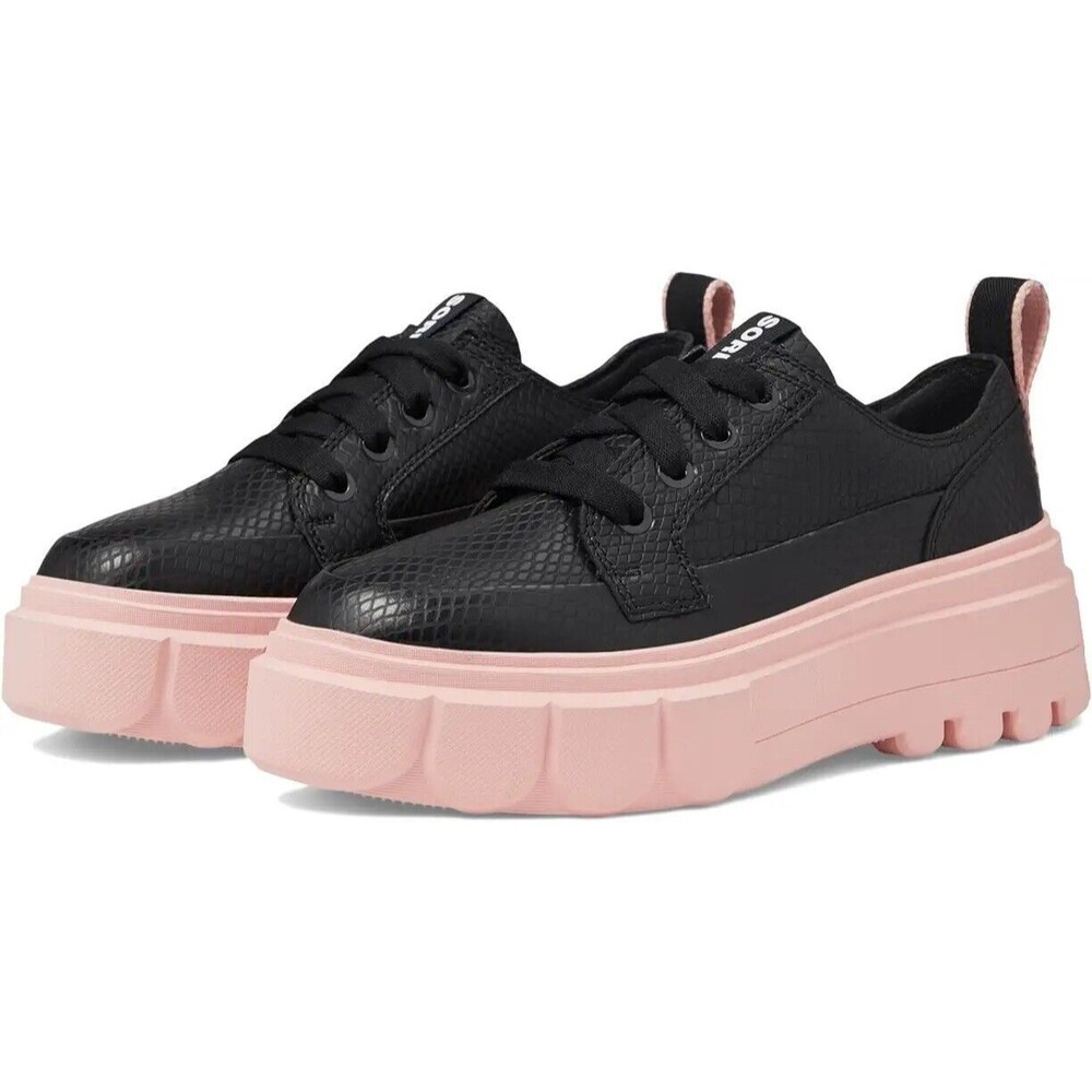 New SOREL Caribou X Leather Sneaker Waterproof Platform Women Sz 7.5 Black Pink
